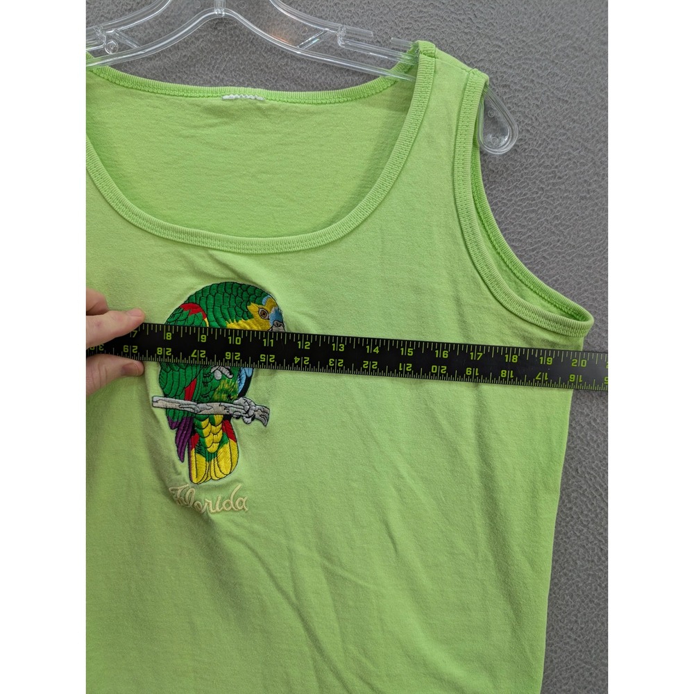 Vintage Florida Parrot Embroidered Tank Top Green Sleeveless Scoop Neck Size L? - Picture 5 of 7